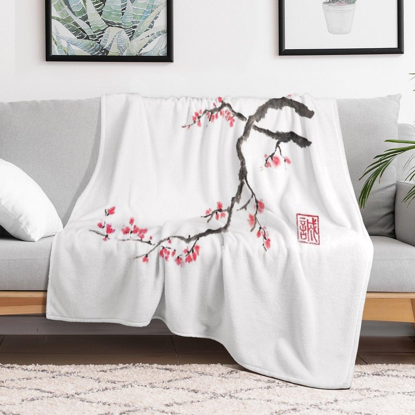 Blushing Maid Sumi-e Painting Throw Blanket