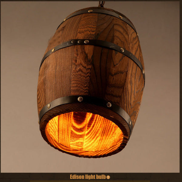 Creative personality wine barrel wooden chandeliers Decorbites