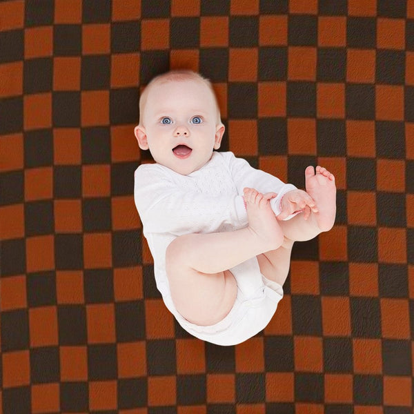 Brown And Orange Distorted Warped Checkerboard Pattern III Compact Throw Blanket