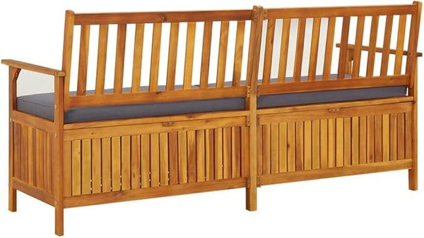 vidaXL Acacia Wood Outdoor Storage Bench Deck Box with Cushion - Solid Wood Patio Furniture, Brown/Dark Gray, 66.9