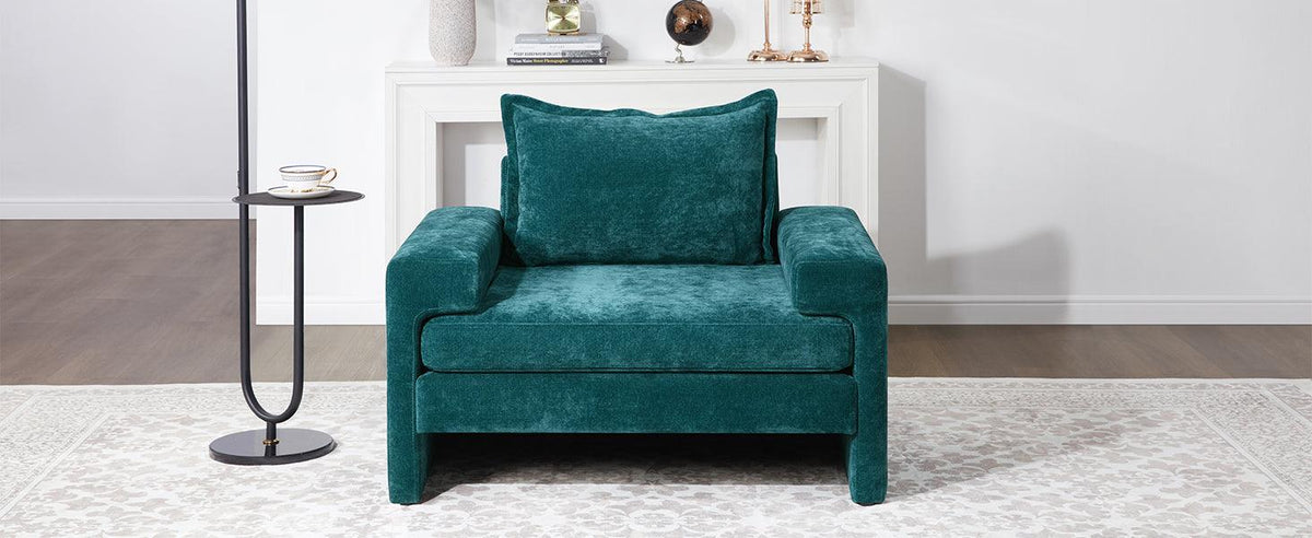 Oversized Green Chenille Accent Chair with Deep Seat & Plush Cushions