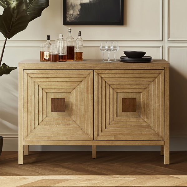 Paige Geometric 2-Door Storage Cabinet with Adjustable Shelves - Natural