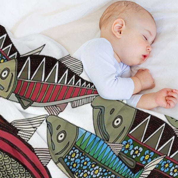 Alaskan Salmon White Anti-pilling Throw Blanket