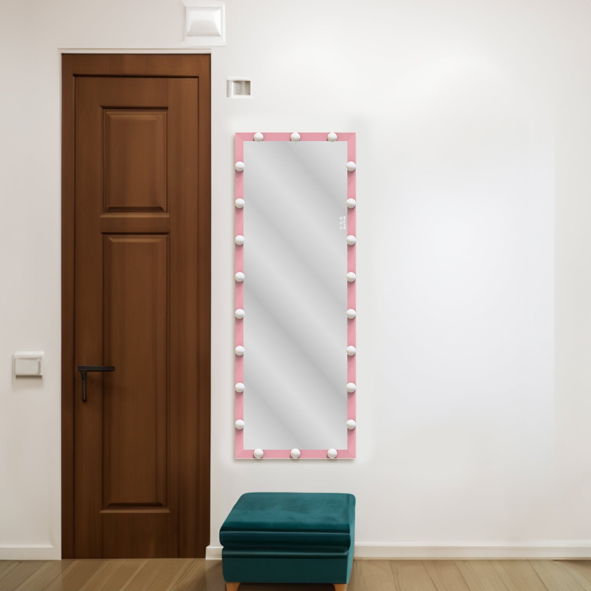 62.6-inch x 23.3-inch pink Hollywood illuminated full body vanity mirror with 3 color modesstanding floor mirror touch control