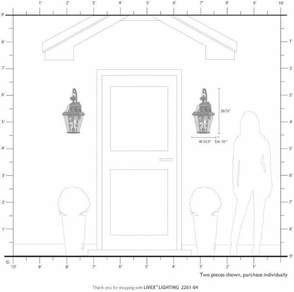Livex Lighting 2261-91 Georgetown 2 Light Outdoor Wall Lantern, Brushed Nickel