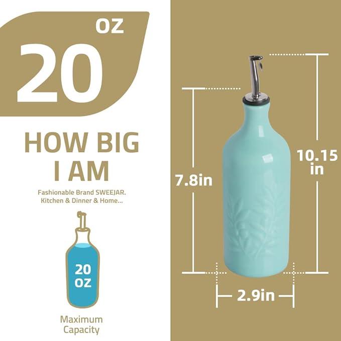 Sweejar Ceramic Olive Oil Dispenser Bottle, 20 Oz Relief Opaque Oil Cruet Protects To Reduce Oxidation, Suitable for Storage, Vinegar, Soy Sauce,Liquids,Set of 2 (Gradient Blue Gradient Green)