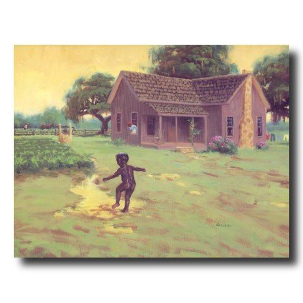 African American Art Print – Black Boy Water Play Picture 16x20 Wall Decor