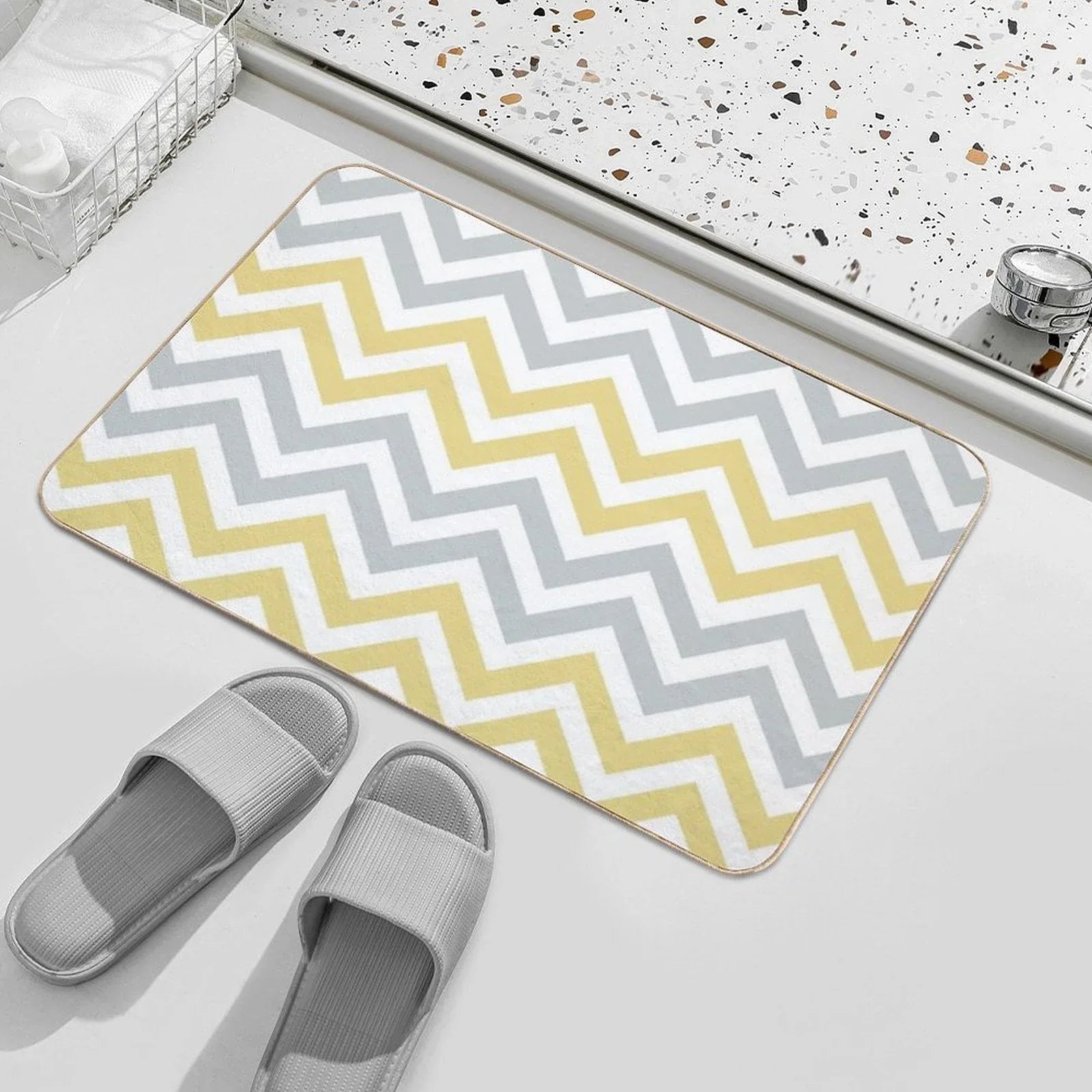Trendy Yellow And Gray Chevron Bath Mat