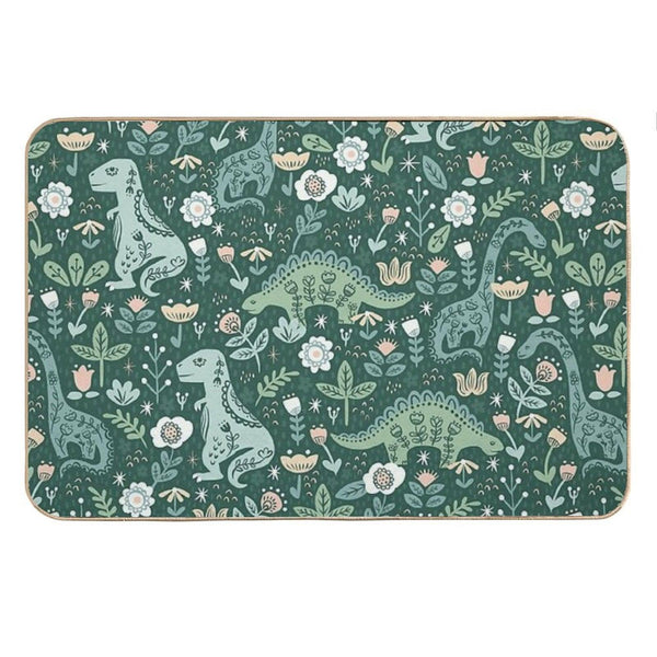 Folk Floral Dinosaur Bath Mat