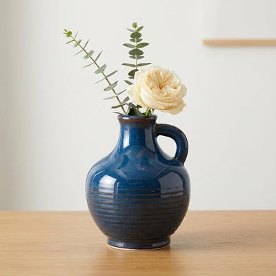 Sunddo Blue Ceramic Flower Vase, 6 Inch Small Modern Vase, Decorative Vases for Home Decor, Farmhouse Decor, Centerpieces, Entryway Living Room Dining Table Kitchen Decor
