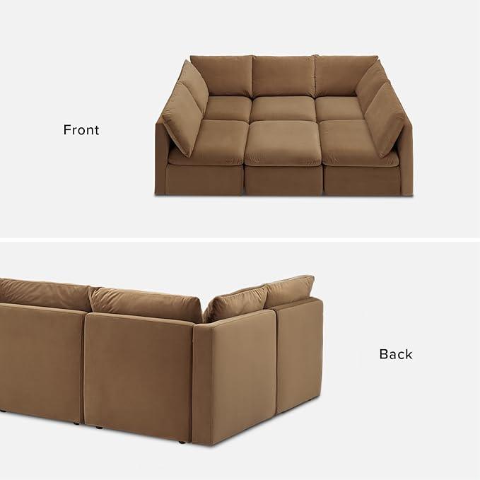 mopio Oversized Modular Sectional Sofa with Fully Removable Covers and Storage, Convertible U, L-Shaped and Sleeper Sectional, Modern Couches with Ottoman Chaise (Hazelnut Velvet, 6 Seats, Sleeper)