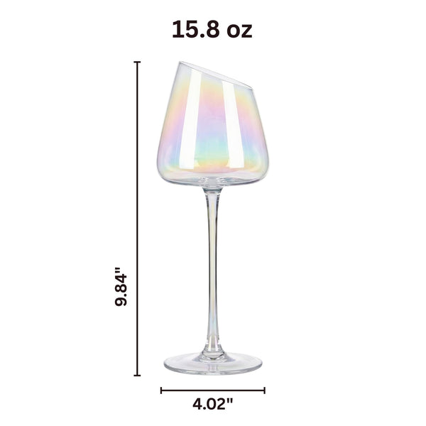 Slanted Iridescent Wine Glass, Single 15.8oz 9.84in Clear Glass