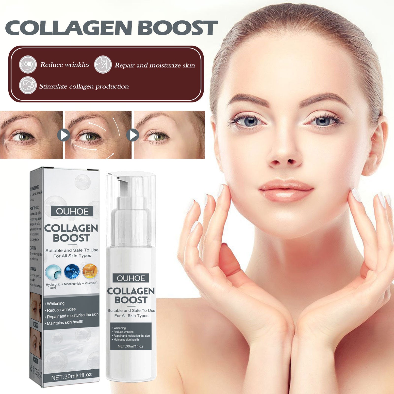 Collagen Anti-Aging Serum, Fade Fine Lines And Dark Spots Hydrating Anti-Wrinkle Repair Essence