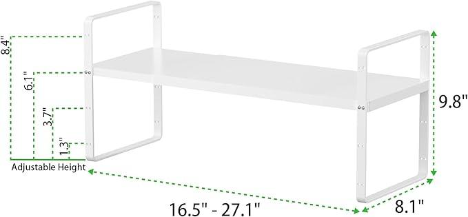 Expandable Cabinet Storage Shelf Stackable Organizer Rack for Kitchen Bathroom Pantry Spice Cupboard Countertop Home Office Desk Heavy Duty Nonslip White Small 2 PACK