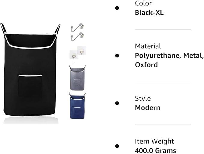 The Fine Living Co. X-Large Hanging Laundry Hamper with Over Door Hooks & Adhesive,Durable Space Saving Laundry Bag with Zipper and Wide Open Top,Hanging Dorm Laundry Hamper 20