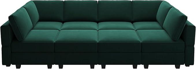 Belffin Modular Sectional Sofa with Storage Chaises Sectional Sleeper Sofa Couch 8 Seat Sectional Bed Green
