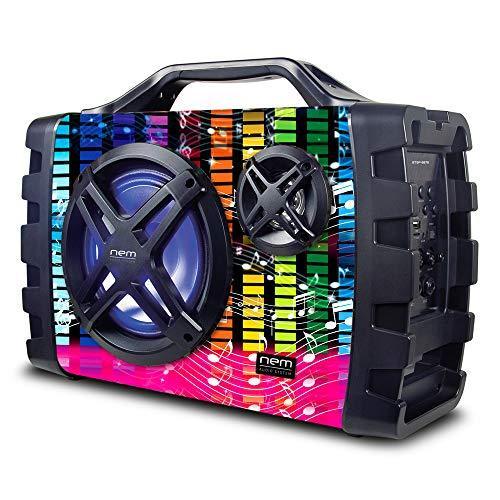 NEM Stereo Boombox with Bluetooth, LED Lights, NFC, USB, AUX-In, Radio, MP3 & Mic/Guitar Input - Gifts for You 'n Me