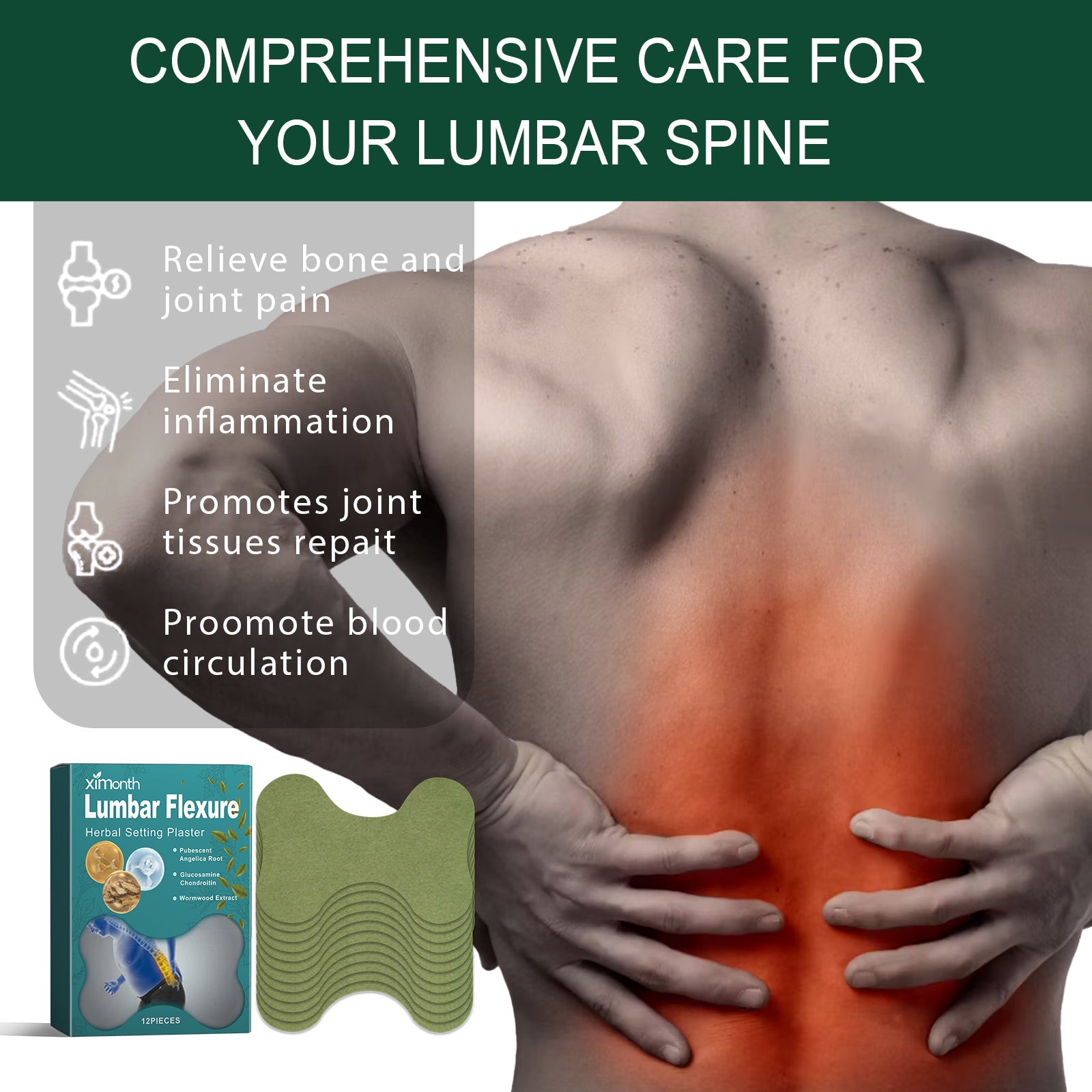 Lumbar Flexure Herbal Setting Plaster, Relieve Lumbar Soreness Lumbar Disc Protrusion Activating Muscles And Bones Lumbar Care Patch