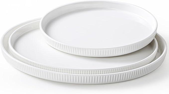 3 Packs Serving Platters, Large Serving Tray, Round Platters for Serving Food, Food Tray for Veggie Fruit Snack Dessert Cheese, White Ceramic Serving Trays for Party, Entertaining, 12.8”/10.8”/8.8”