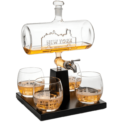 Wine & Whiskey Decanter Set 1100ml by The Wine Savant with 4 Whiskey Glasses, Drink Dispenser Scotch, Bourbon, Brandy Home Office Apartment Decor, Gifts - Dallas, Memphis, New York & Los Angeles Gifts