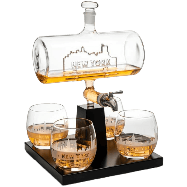 Wine & Whiskey Decanter Set 1100ml by The Wine Savant with 4 Whiskey Glasses, Drink Dispenser Scotch, Bourbon, Brandy Home Office Apartment Decor, Gifts - Dallas, Memphis, New York & Los Angeles Gifts