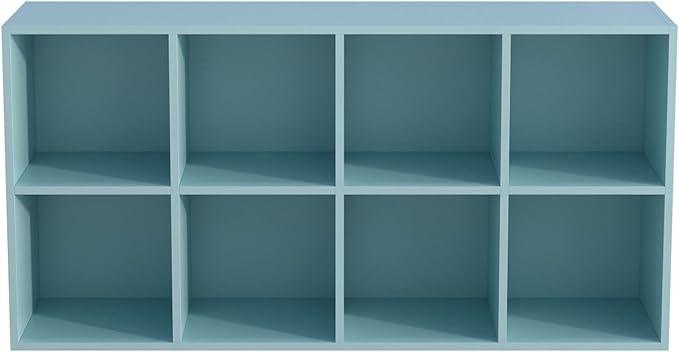 8-Cube Storage Shelf Bookcase - Wooden 4-Tier Floor Standing Open Bookshelf, Modern TV Stand up to 55 Inchs for Home and Office, Light Blue