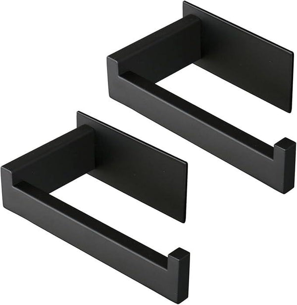 Toilet Paper Holder, Self Adhesive Tissue Holder Stainless Steel Rustproof Paper Roll Holder, No Drilling Easy to Install, Toilet Paper Rack Suitable for Office, Bathroom (2, Matte Black)