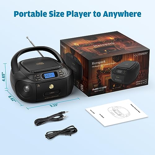 CD Tape Player Indoor/Outdoor BOOMBOX with Bluetooth, Cassette Recording, Radio, Super Bass, Stereo Sound & Aux/USB Drive