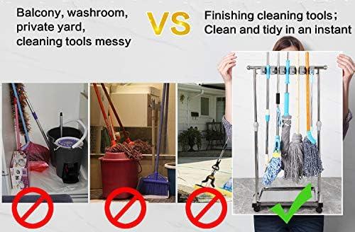 movable mop broom holder put wet mops floor standing cleaning tool rack stainless for schools, hospitals, factories, hotels, restaurant, etc.