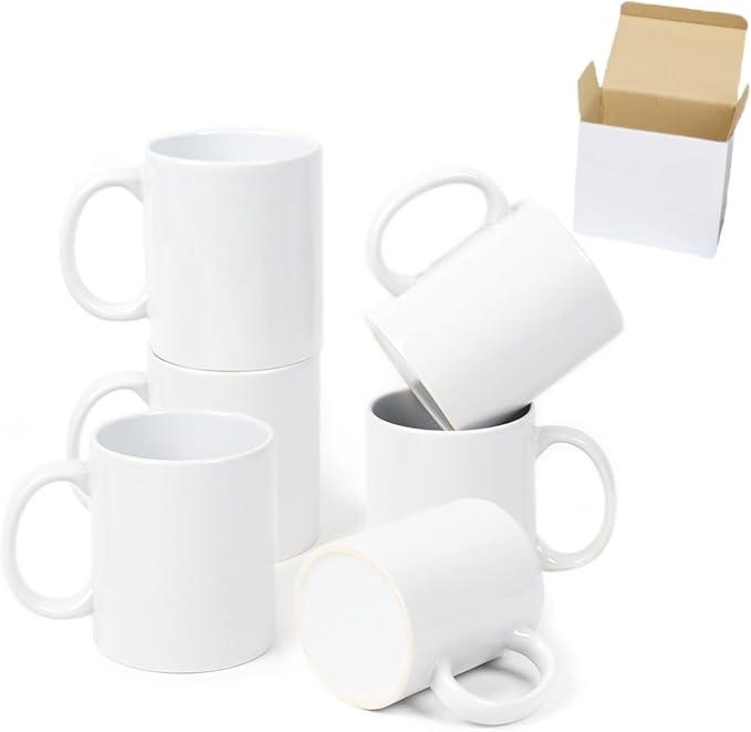 11oz White Ceramic Sublimation Coffee Mug in White Gift Box, White, Case of 6
