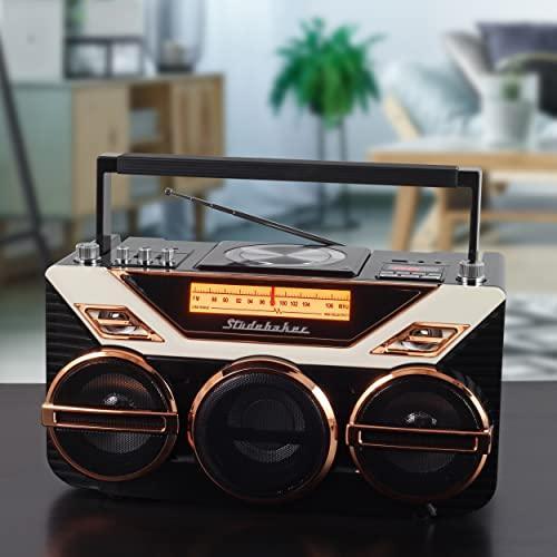 Retro Studebaker BOOMBOX with CD, FM Radio, Bluetooth & 15W Subwoofer for High Power Bass - Gifts for You 'n Me