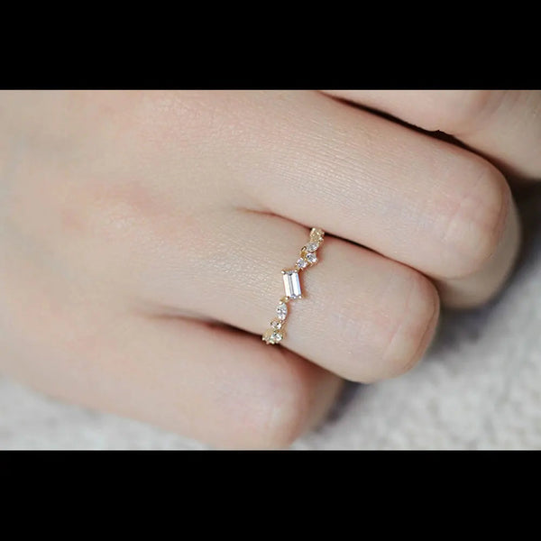 925 Sterling Silver Geometric Rectangle Clear Zircon Rings for Women Minimalist Exquisite Temperament Finger Ring