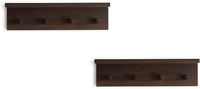 Entrance Coat Rack ，Coat Hooks, Wall-Mounted Wooden Hook Rack, Wall-Mounted Shelves are Very Suitable (Walnut Colored Finish-2)