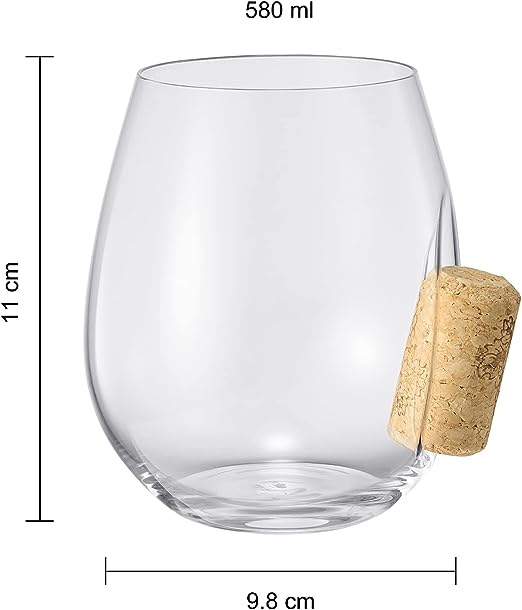 Corked Stemless Wine Glasses | Single | Stuck In The Glass Wine Cork Cocktail Glassware, Enthusiast Gift, Artisanal Crystal Glassware - Gift Idea for Him, Her, Wine Lover, Housewarming (19.6 OZ)