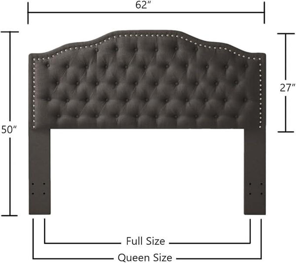 24KF Upholstered Button Tufted Queen Headboard with Nailhead Trim, Elegant Boucle Fabric Full headboard, 6031-Q-Boucle-Dark Gray