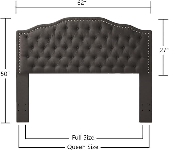 24KF Upholstered Button Tufted Queen Headboard with Nailhead Trim, Elegant Boucle Fabric Full headboard, 6031-Q-Boucle-Dark Green