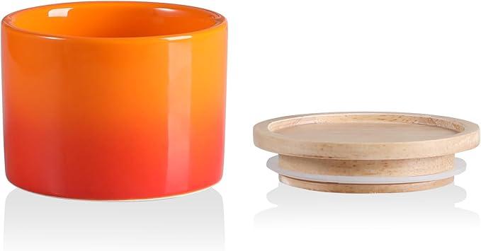 Sweejar Kitchen Canisters Ceramic Food Storage Jar, Stackable Containers with Airtight Seal Wooden Lid for Serving Ground Coffee, Tea, Sugar, Spice and More - 5 Fl Oz(Gradient Orange)