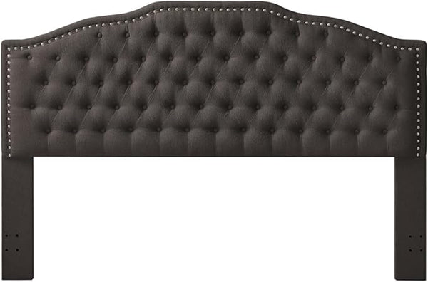 24KF Upholstered Button Tufted King Size Headboard with Nailhead Trim, Elegant Boucle Fabric California King headboard, 6031-K-Boucle-Dark Gray