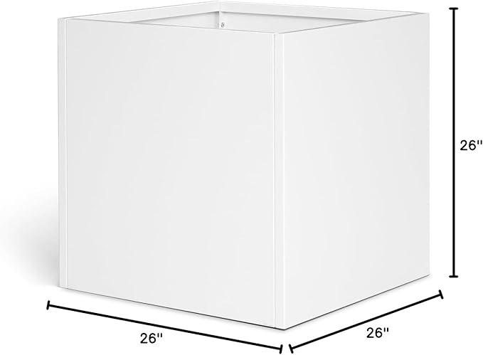 White Steel Planter Square Outdoor Planters Galvanized Steel Planter Box Indoor Metal Large Planters Cube Heavy Duty Flower Pot 26 Inch Modern Commercial Residential for Trees Patio Deck Yard Garden