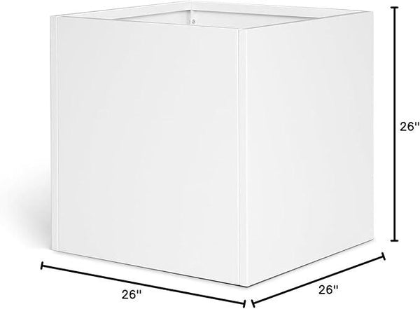 White Steel Planter Square Outdoor Planters Galvanized Steel Planter Box Indoor Metal Large Planters Cube Heavy Duty Flower Pot 26 Inch Modern Commercial Residential for Trees Patio Deck Yard Garden