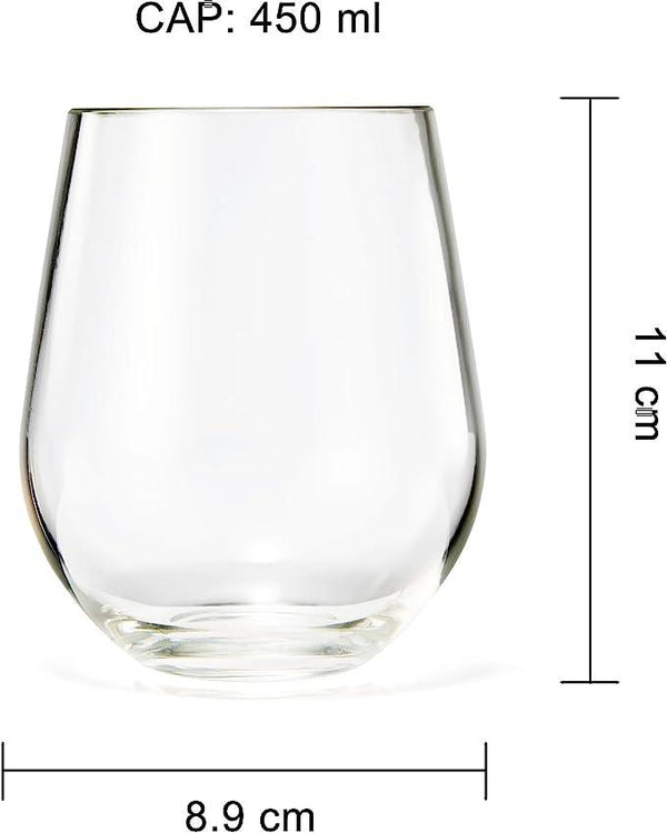 European Style Unbreakable Elegant Acrylic Stemless Wine Glasses 15 oz | Set of 6 | 100% Tritan Shatterproof BPA-free Reusable Plastic Glassware, Perfect For Homes & Bars | Dishwasher-Safe, Clear
