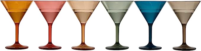 Unbreakable Pastel Color Acrylic Martini Glasses | Set of 6 | European Style Cocktail Cups 100% Tritan Drinkware, 5 oz Dishwasher Safe BPA-free plastic, For Wedding, Poolside Indoors & Outdoors