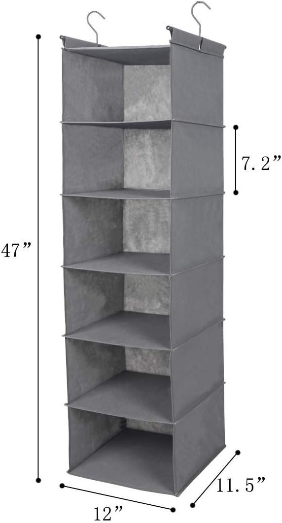 MAX Houser 6 Tier Shelf Hanging Closet Organizer, Closet Hanging Shelf with 2 Sturdy Hooks for Storage,2 Pack, Foldable (Grey)