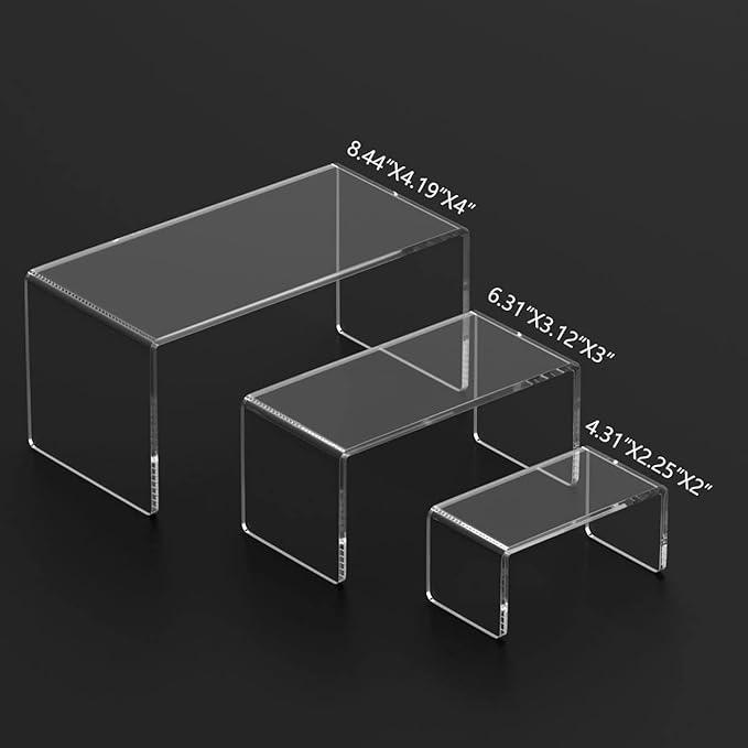 HIIMIEI Acrylic Risers for Display Clear 3-Tier Risers Stands Showcase for Amiibo Funko Pop Figures, Dessert, Jewelry-8.4