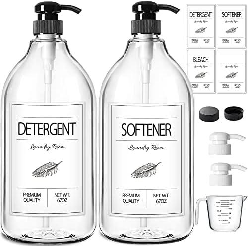 GMISUN Laundry Detergent Dispenser, 2 Pack Liquid Laundry Soap Dispenser, 64oz Storage Container for Farmhouse Laundry Room Decor, Liquid Bottle Organizer for Detergent/Softener/Bleach