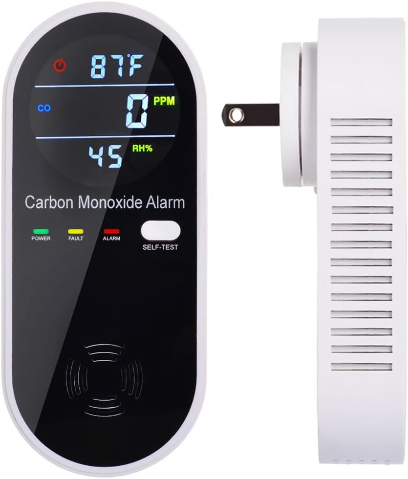 3-in-1 Carbon Monoxide Detector, Carbon Monoxide Detector Plug in Wall with Temperature & Humidity Display