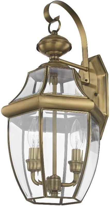 Livex Lighting 2251-07 Monterey 2 Light Outdoor Bronze Finish Solid Brass Wall Lantern with Clear Beveled Glass, 20.25