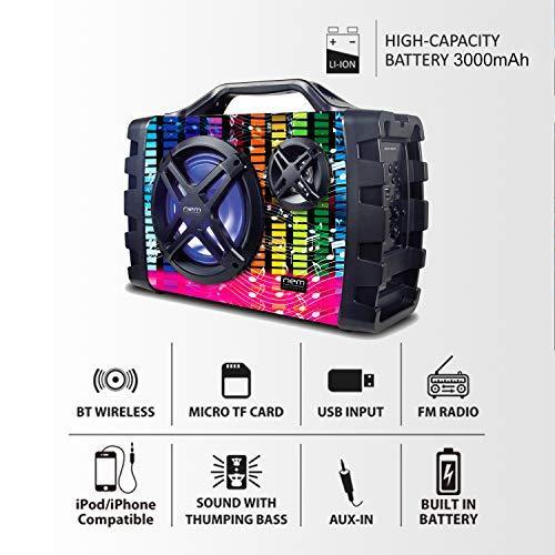 NEM Stereo Boombox with Bluetooth, LED Lights, NFC, USB, AUX-In, Radio, MP3 & Mic/Guitar Input - Gifts for You 'n Me