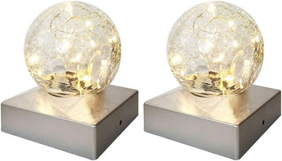 2PK Solar Post Cap Lights - Waterproof Outdoor Caps for Deck, Fence, Patio, LED Garden Decorative Lighting for Wooden or Vinyl Posts - Warm White
