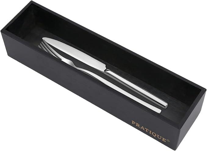 Bamboo Drawer Organizer - Kitchen Utensil Organizer Silverware Tray Cutlery Holder，Office Desk Supplies and Accessories,12 * 3 * 2.6inch,Black